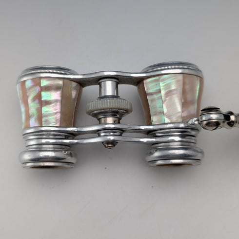 1900年頃 フレンチアンティーク 白蝶貝装飾 ハンドル付きオペラグラス 双眼鏡