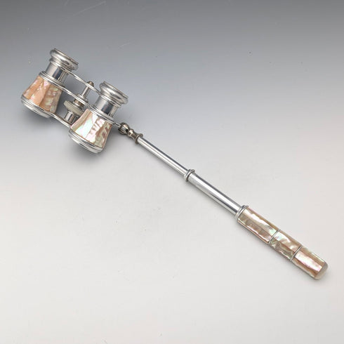 1900年頃 フレンチアンティーク 白蝶貝装飾 ハンドル付きオペラグラス 双眼鏡