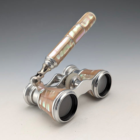 1900年頃 フレンチアンティーク 白蝶貝装飾 ハンドル付きオペラグラス 双眼鏡