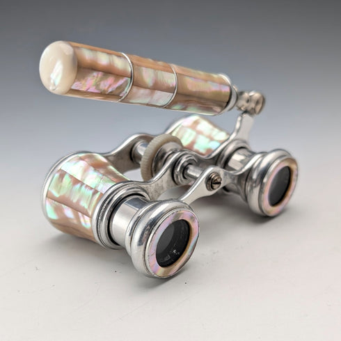 1900年頃 フレンチアンティーク 白蝶貝装飾 ハンドル付きオペラグラス 双眼鏡