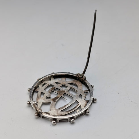 Antique sterling silver monogrammed round brooch