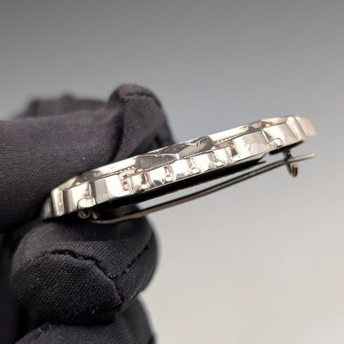 1880 British antique sterling silver finely engraved oval brooch by Alfred George Griffiths