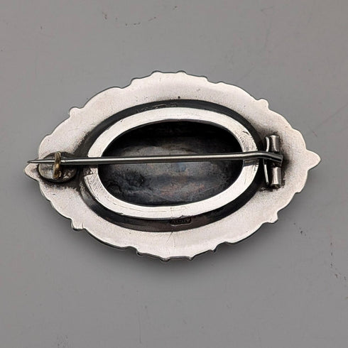 1880 British antique sterling silver finely engraved oval brooch by Alfred George Griffiths