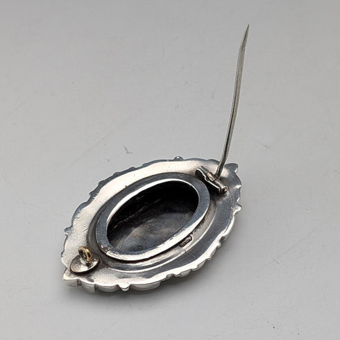 1880 British antique sterling silver finely engraved oval brooch by Alfred George Griffiths