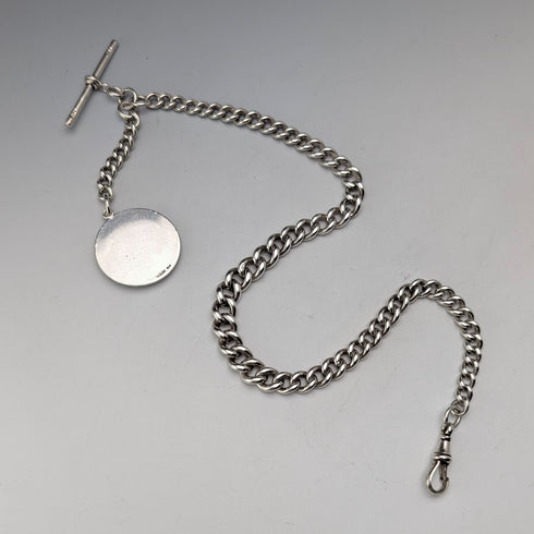 約 1900 年英國古董純銀阿爾伯特鏈 51g 馬勳章鏈