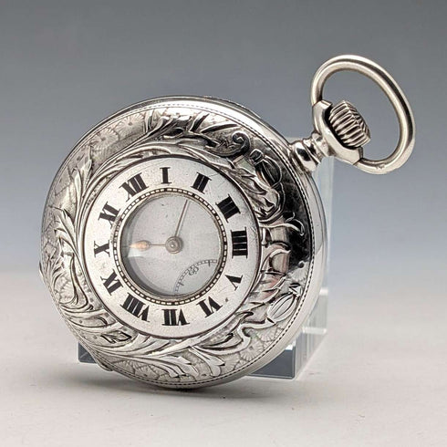 Circa 1923 Antique Longines Pocket Watch Silver Side Half Hunter Case Good Working Condition