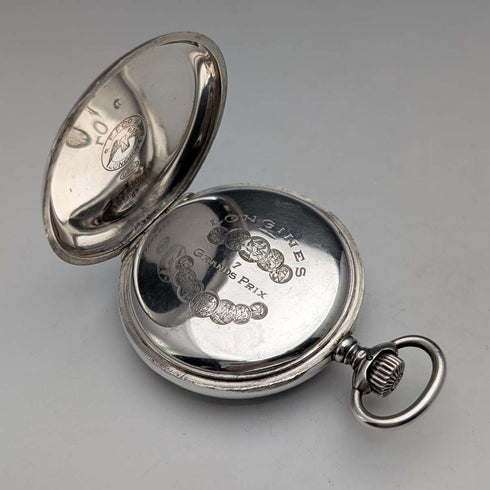 Circa 1923 Antique Longines Pocket Watch Silver Side Half Hunter Case Good Working Condition