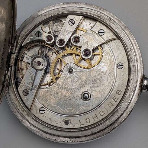 Circa 1923 Antique Longines Pocket Watch Silver Side Half Hunter Case Good Working Condition