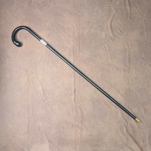 1929 British vintage black shaft curved handle pure silver decorated walking stick 85cm