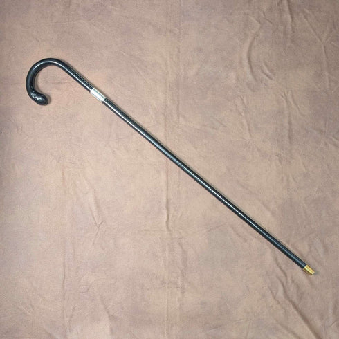 1929 British vintage black shaft curved handle pure silver decorated walking stick 85cm