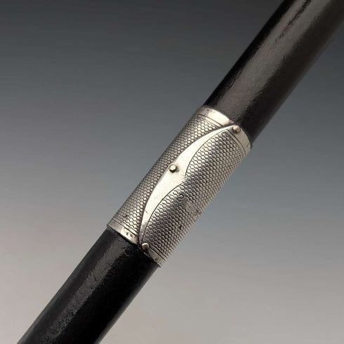 1929 British vintage black shaft curved handle pure silver decorated walking stick 85cm