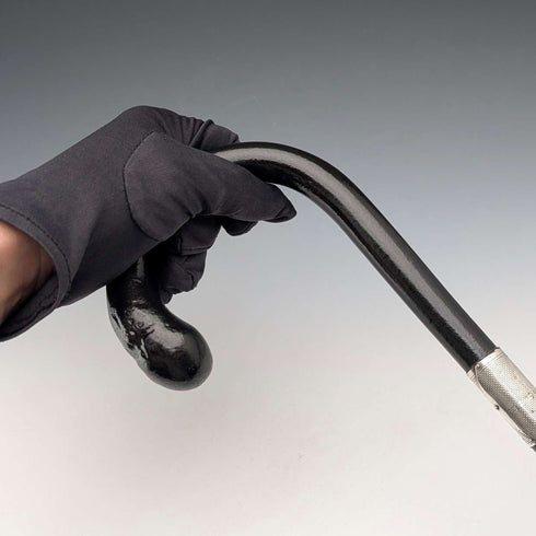 1929 British vintage black shaft curved handle pure silver decorated walking stick 85cm