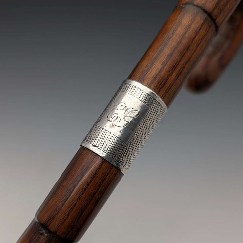 1934年 英国ヴィンテージ タンシャフト 曲がりハンドル 純銀装飾 ステッキ 杖 83cm