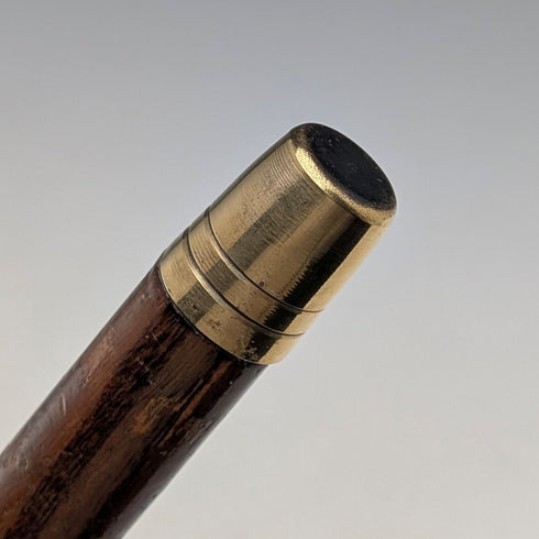 1934 British vintage tan shaft bent handle pure silver decorated walking stick 83cm