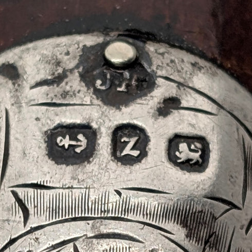 1899年 英国アンティーク ブラウンシャフト 曲がりハンドル 純銀装飾 ステッキ 杖 85cm