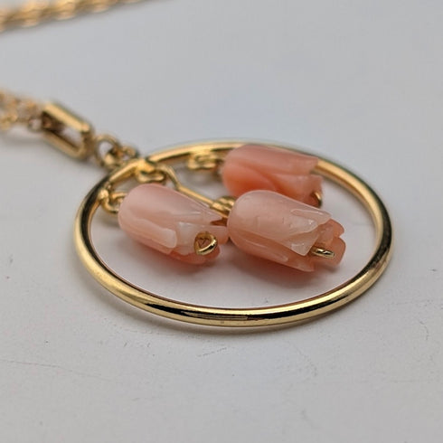 復古黃金和粉紅珊瑚吊墜項鍊