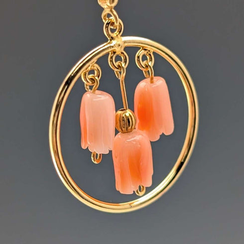 Vintage Rold Gold and Pink Coral Pendant Necklace