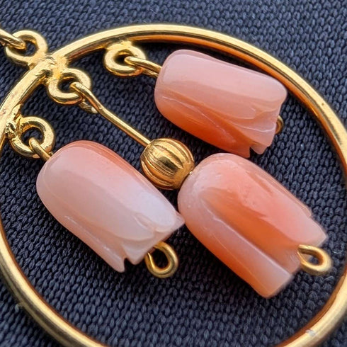 Vintage Rold Gold and Pink Coral Pendant Necklace