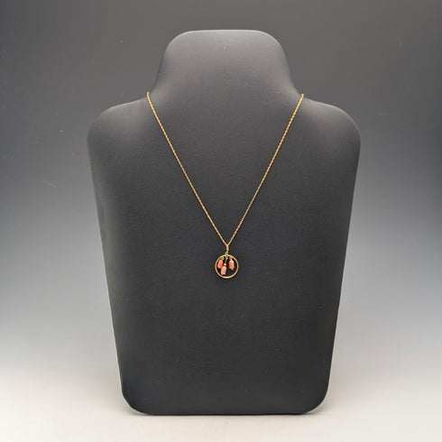 復古黃金和粉紅珊瑚吊墜項鍊