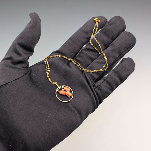 Vintage Rold Gold and Pink Coral Pendant Necklace