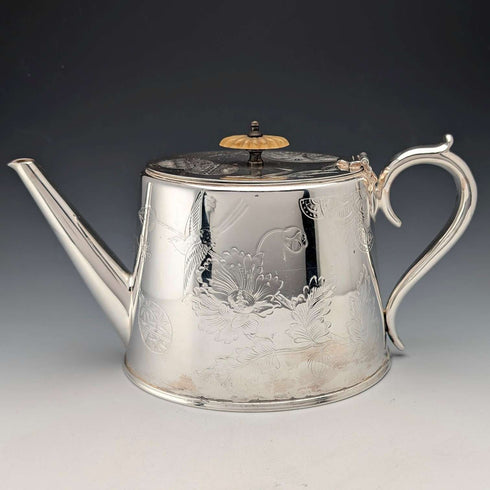 Antique British silver plate tea set, 3 piece set, GRAINGER & CAMPBELL