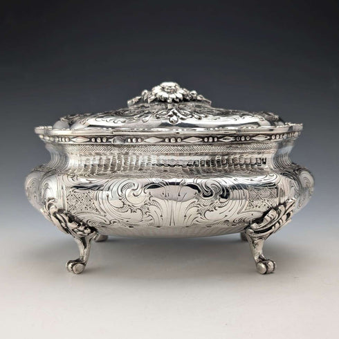 Early 20th century German antique 800 silver floral decoration large box 372g