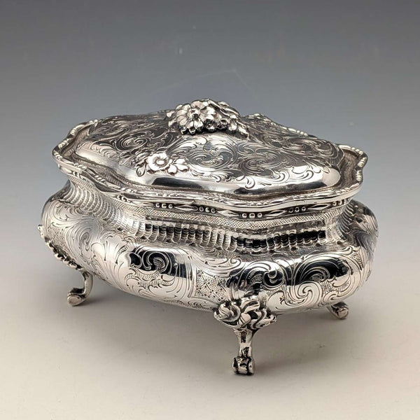 Early 20th century German antique 800 silver floral decoration large box 372g