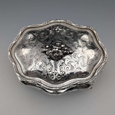 Early 20th century German antique 800 silver floral decoration large box 372g