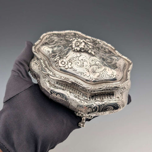 Early 20th century German antique 800 silver floral decoration large box 372g