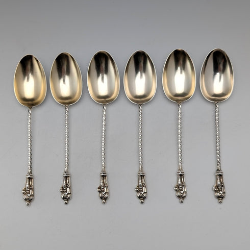 1891年 英国アンティーク 純銀製アポストル ティースプーン6本セット 計50g ケース入 George Unite