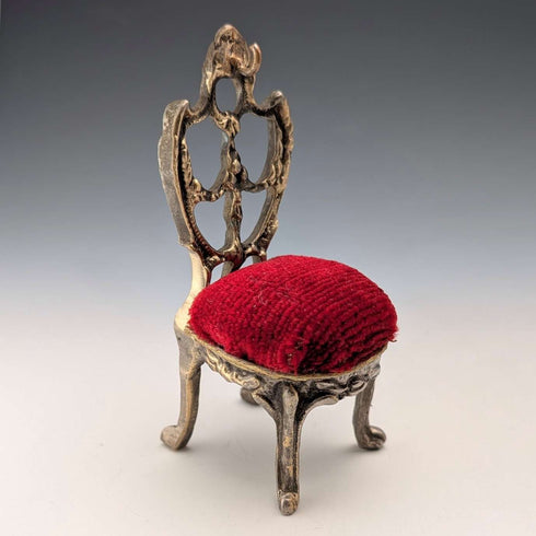 1920s Antique Brass Chair Pocket Watch Holder with Red Velvet Sheet