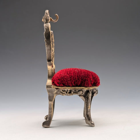 1920s Antique Brass Chair Pocket Watch Holder with Red Velvet Sheet