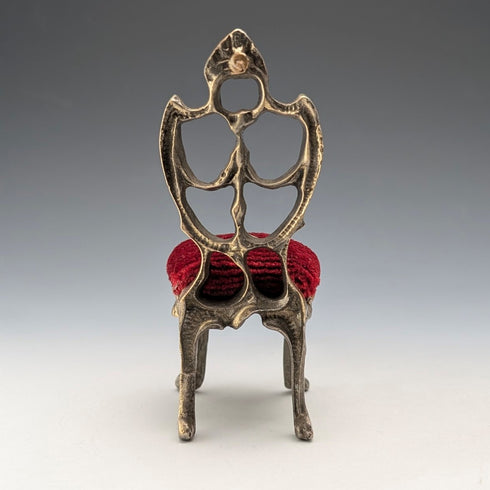 1920s Antique Brass Chair Pocket Watch Holder with Red Velvet Sheet