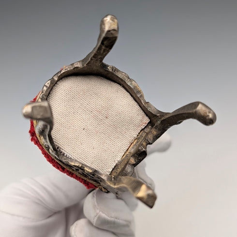 1920s Antique Brass Chair Pocket Watch Holder with Red Velvet Sheet