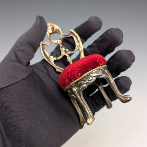 1920s Antique Brass Chair Pocket Watch Holder with Red Velvet Sheet