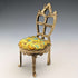 1920s Antique Brass Chair-Shaped Pocket Watch Holder with Yellow Embroidered Seat