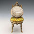 1920s Antique Brass Chair-Shaped Pocket Watch Holder with Yellow Embroidered Seat