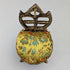 1920s Antique Brass Chair-Shaped Pocket Watch Holder with Yellow Embroidered Seat