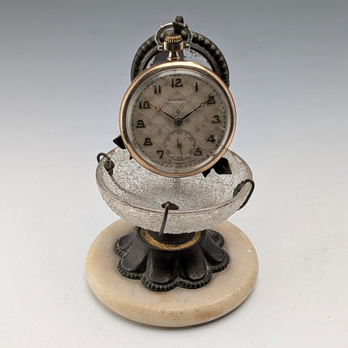 アンティーク オルモル&ガラス製 懐中時計ホルダー アクセサリートレイ