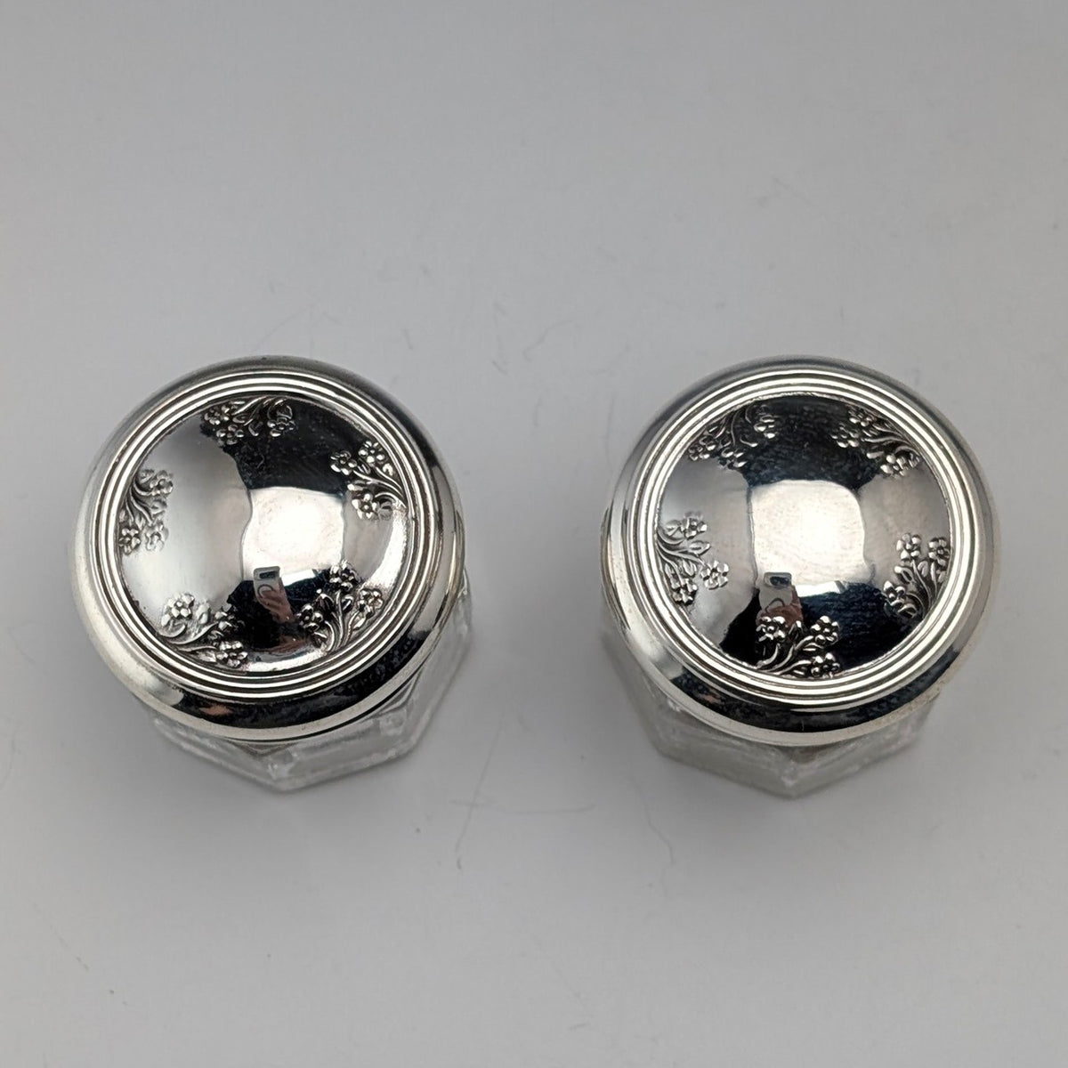 1916 年英國古董銀蓋迷你玻璃罐一對Jones & Crompton