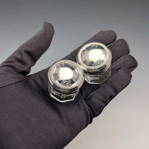 1916 年英國古董銀蓋迷你玻璃罐一對 Jones & Crompton