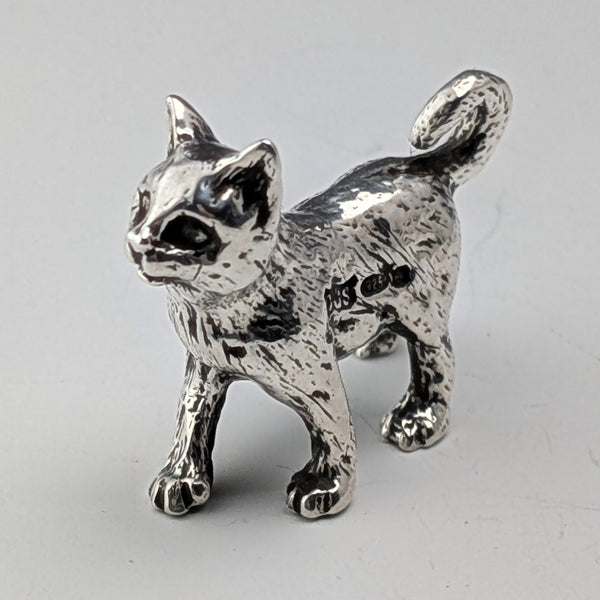 British vintage sterling silver miniature kitten figurine, 15g