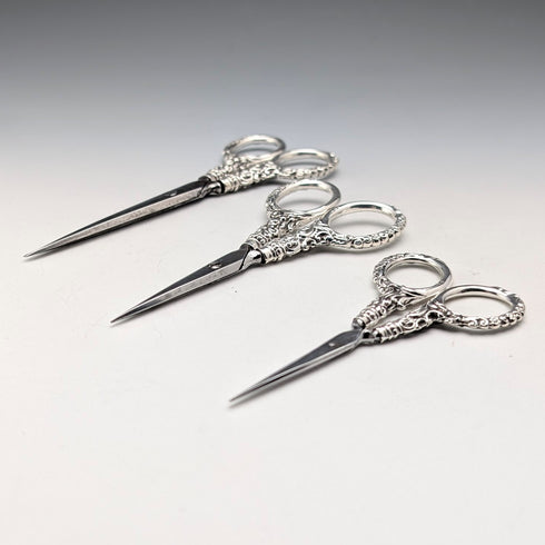 1902年 アンティーク 純銀製ハンドル裁縫ハサミ 3点セット Levi&Salaman