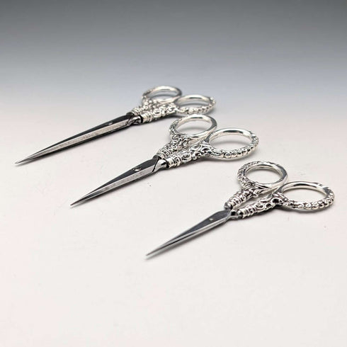 1902 Antique Sterling Silver Handle Sewing Scissors 3-Piece Set Levi&Salaman