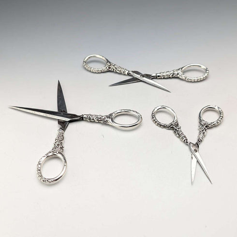 1902 Antique Sterling Silver Handle Sewing Scissors 3-Piece Set Levi&Salaman