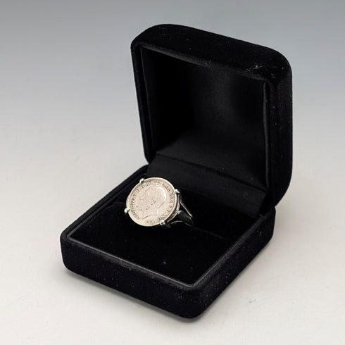 英国ヴィンテージ 3ペンス銀貨 純銀製シグネットリング(19号) 指輪