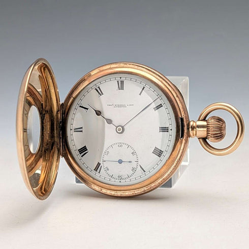 British antique Russell pocket watch, gold plated half hunter case, in good working order