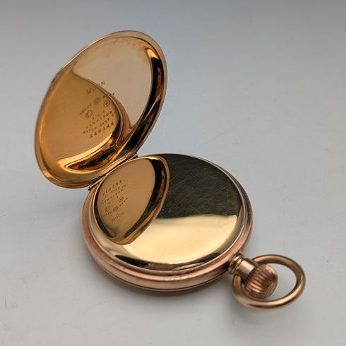 英国アンティーク ラッセル 懐中時計 金張りハーフハンターケース 動作良好