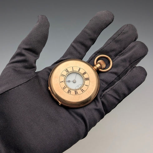 英国アンティーク ラッセル 懐中時計 金張りハーフハンターケース 動作良好