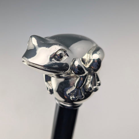 【新品】イタリア製 純銀製フロッグハンドル ブラックシャフト ステッキ 杖 92cm